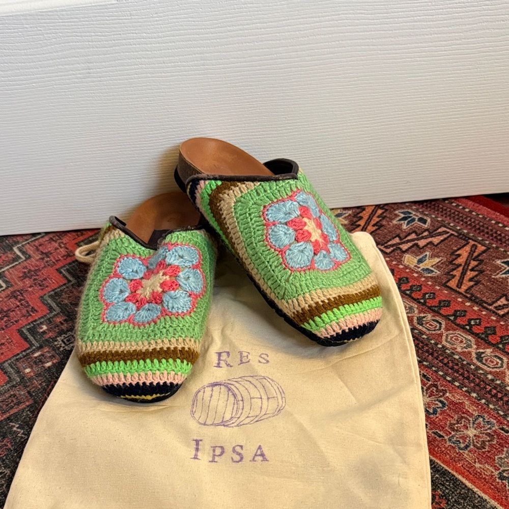 Res Ipsa Handmade Crochet Slip-On Mules with Floral Motif - perfect condition